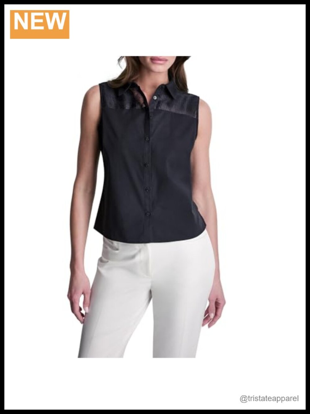 Sleeveless Collared Button Up Top